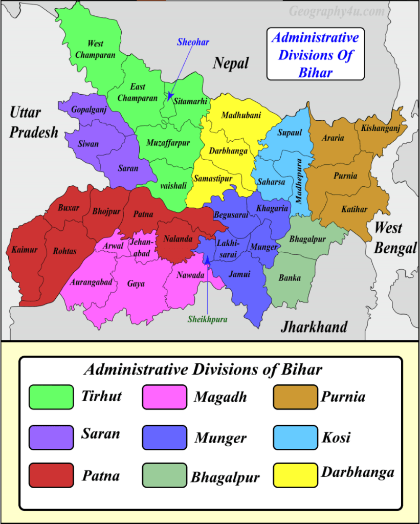 Bihar Map With Directions Geography Of Bihar- Complete Notes For Bpsc, Bssc | Geography4U.com