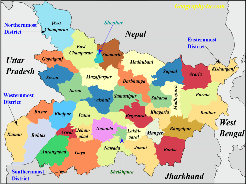 Bihar And West Bengal Map Geography Of Bihar- Complete Notes For Bpsc, Bssc | Geography4U.com