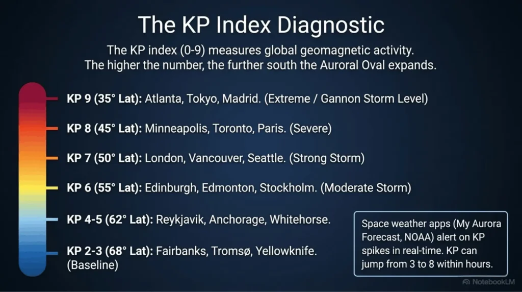KP index diagnostic chart to see aurora oval