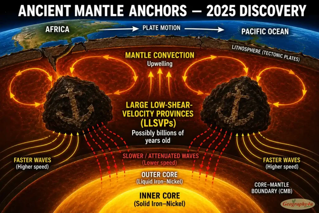 Ancient mantle anchors deep Earth structure 2025 research diagram LLSVPs