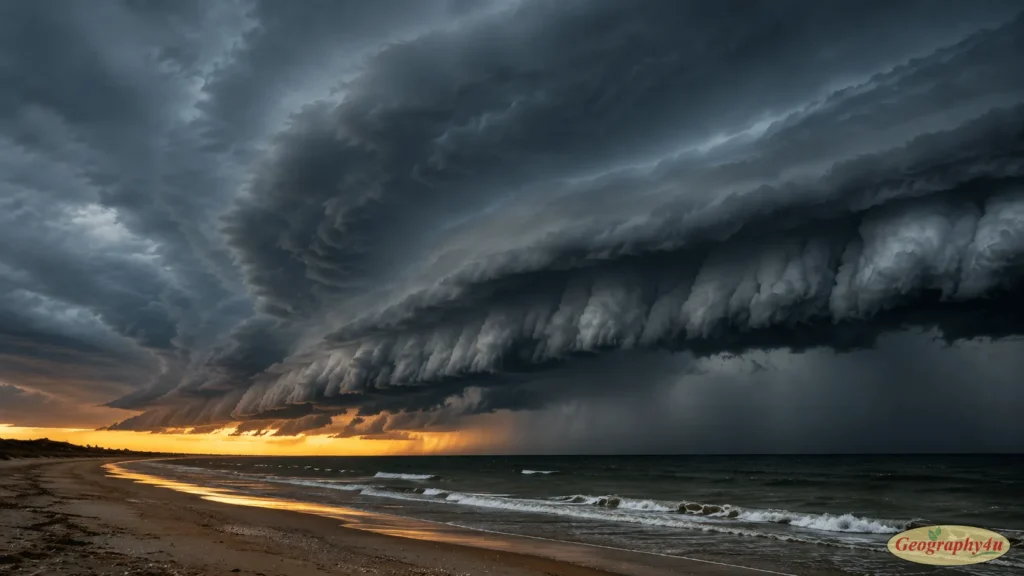 Dramatic hurricane clouds approaching coastline