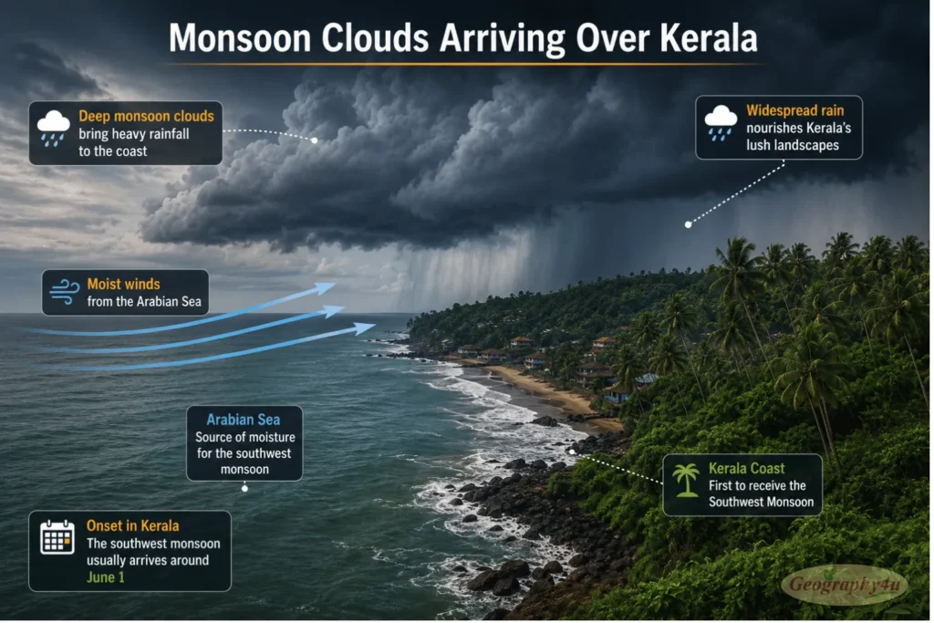 Monsoon clouds arriving over Indian coastline Kerala