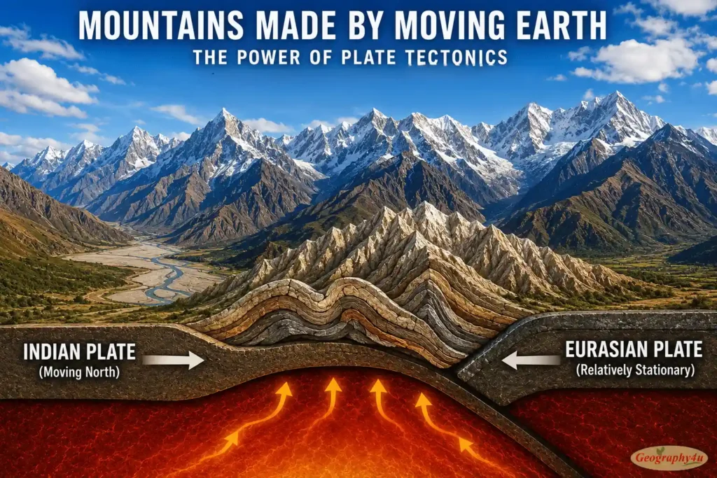 Mountain landscape created by plate tectonics geological forces