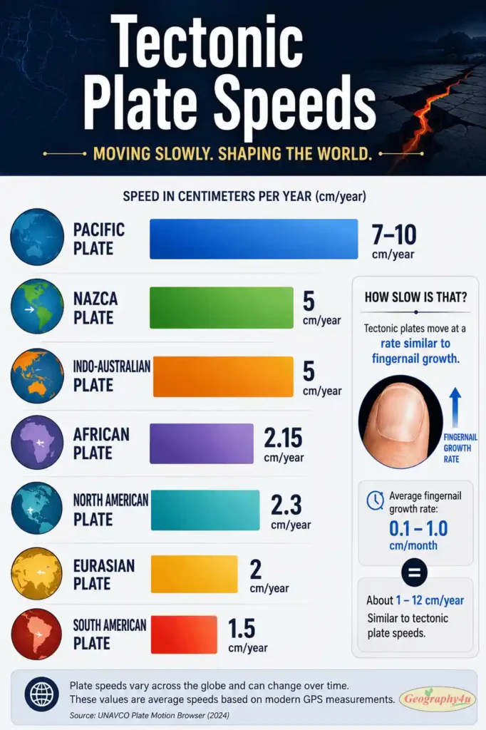 Tectonic plate speeds comparison infographic fingernail growth rate