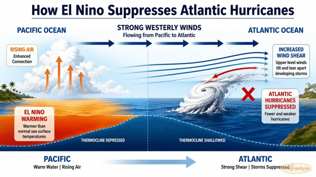 El Niño creating wind shear that suppresses Atlantic hurricanes