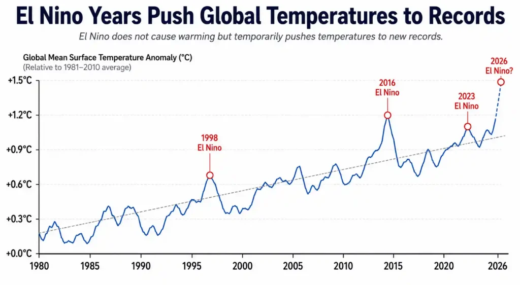 Chart showing global temperature spikes during El Niño years
