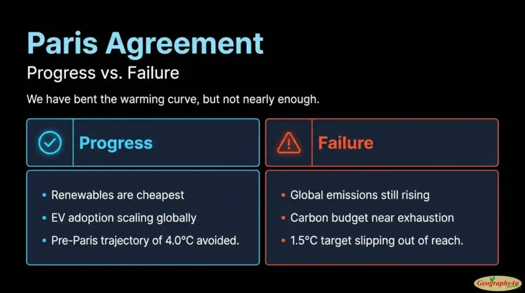 Warming trajectories: pre-Paris versus current commitments versus 1.5C goal
