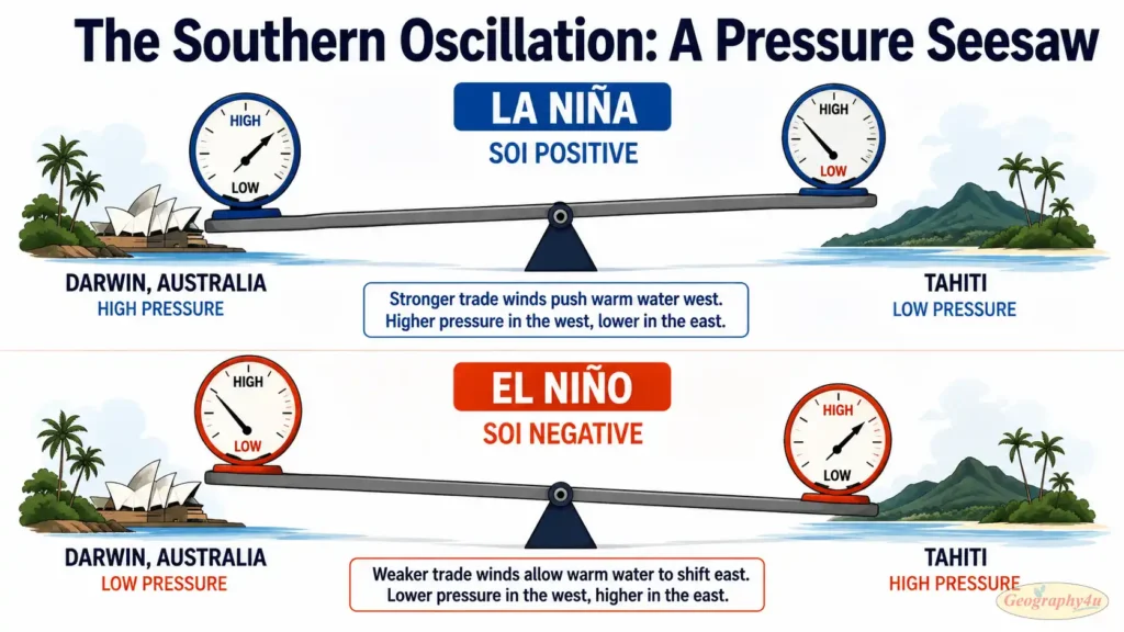 Southern Oscillation pressure seesaw Darwin versus Tahiti