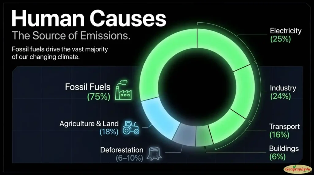Global greenhouse gas emissions by sector pie chart