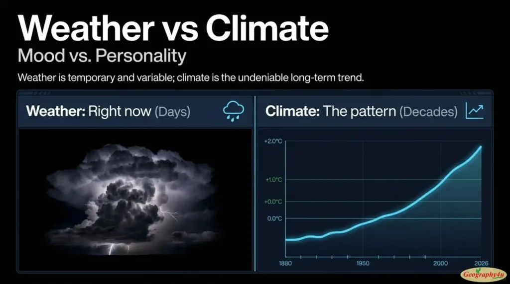 Weather short-term versus climate long-term averages